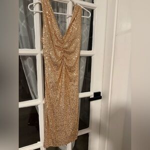 Glamorous Gold Sequin Backless Dress